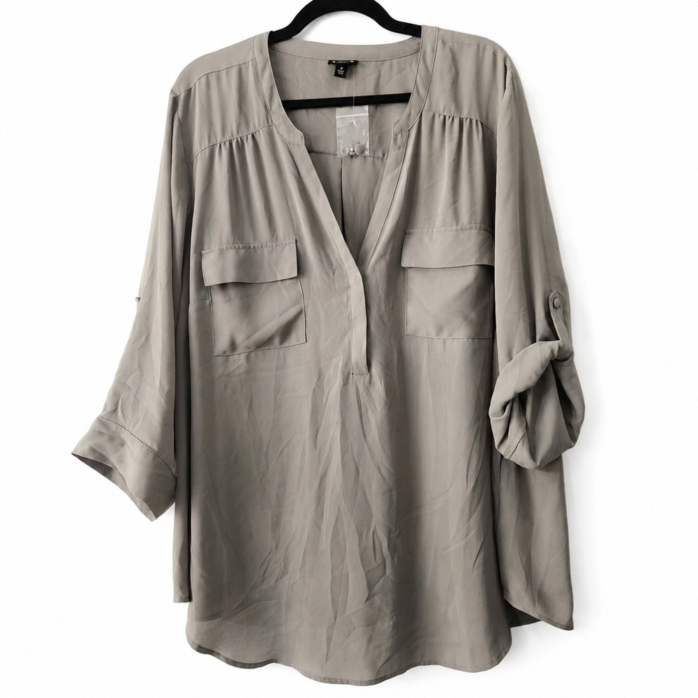 Torrid Harper Blouse Womens 3 Grey NWOT Pockets Professional Office Minimalist